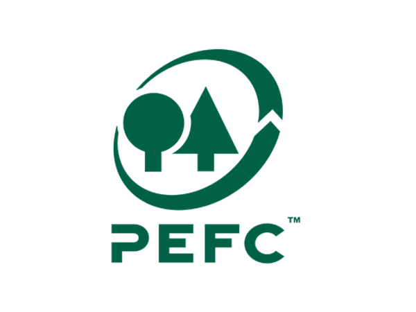 Das PEFC™ Siegel mit grünen Bäumen auf weißem Grund