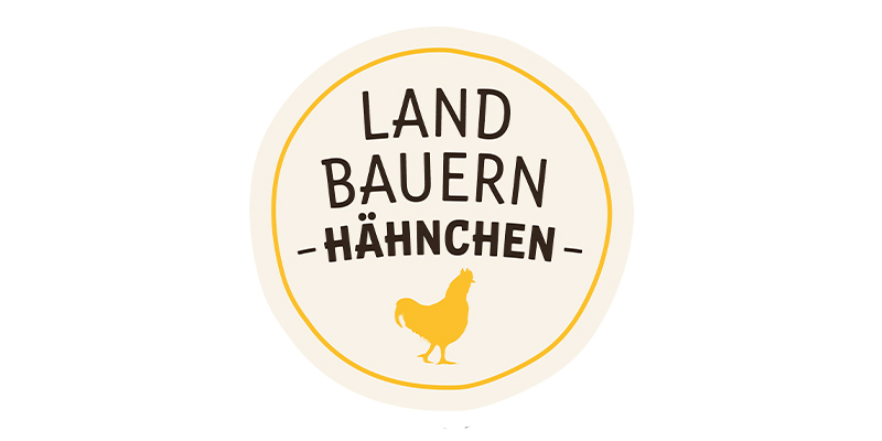 Das Logo mit dem Schriftzug „Landbauern Hähnchen“. 