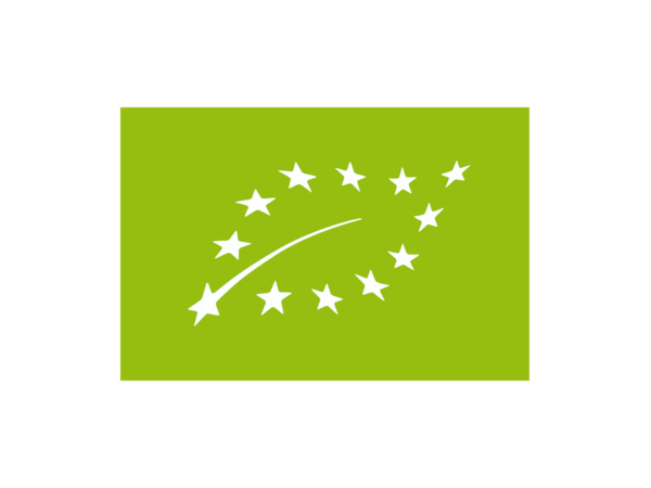 Das hellgrüne EU-Bio-Siegel: 12 weiße Sterne formen ein Blatt. 