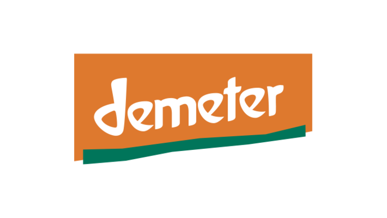 Das orangene Siegel mit dem Schriftzug „Demeter“.