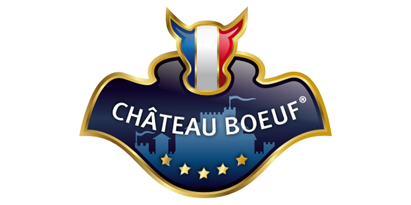 Das blaue Château Boeuf® Logo zeigt eine illustrierte Burg und einen Rinderkopf. 