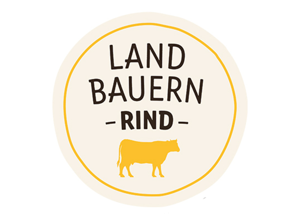Das Logo mit der Aufschrift „Landbauern Rind“ zeigt ein illustriertes Rind. 