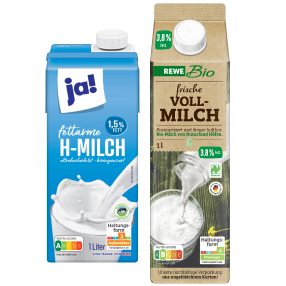 Zwei Packungen H-Milch