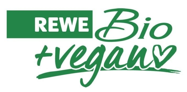 Das grün-weiße REWE Bio + vegan Logo. 