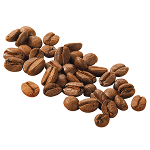 Ein paar einzelne Kaffeebohnen symbolisieren den Fairtrade-zertifizierten „Pedro-Kaffee“.