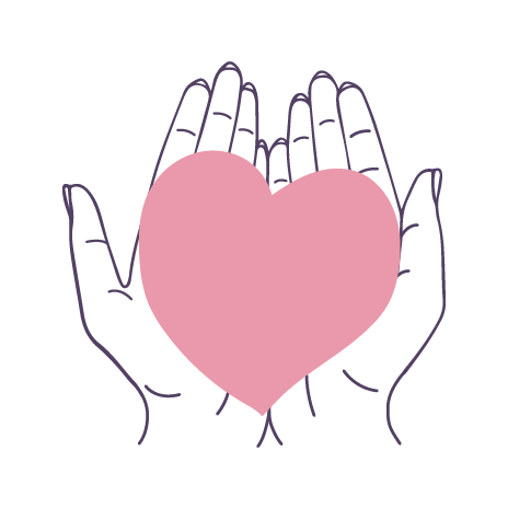 Zwei illustrierte Hände halten ein Herz-Symbol. 