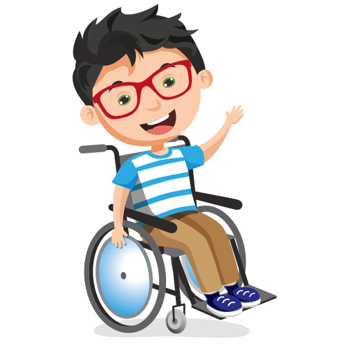 Ein illustriertes Kind im Rollstuhl.
