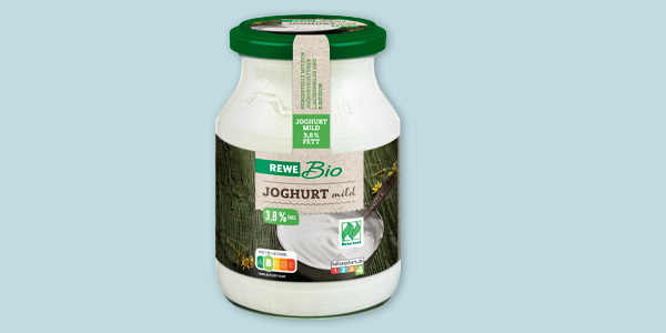 REWE Bio Joghurt mild 3,8 % im Mehrweg-Glas. 