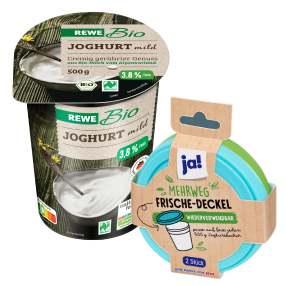 Becher REWE Bio Joghurt und Mehrweg-Deckel