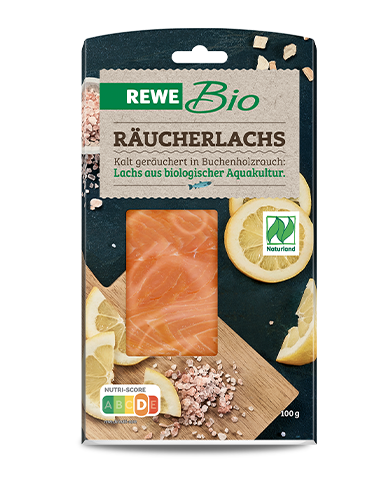 Eine Packung REWE Bio Räucherlachs