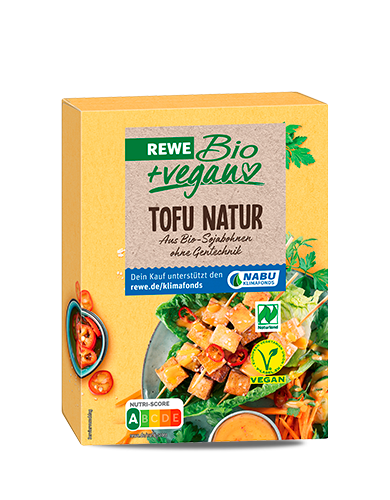 Eine Packung REWE Bio + vegan Tofu Natur.